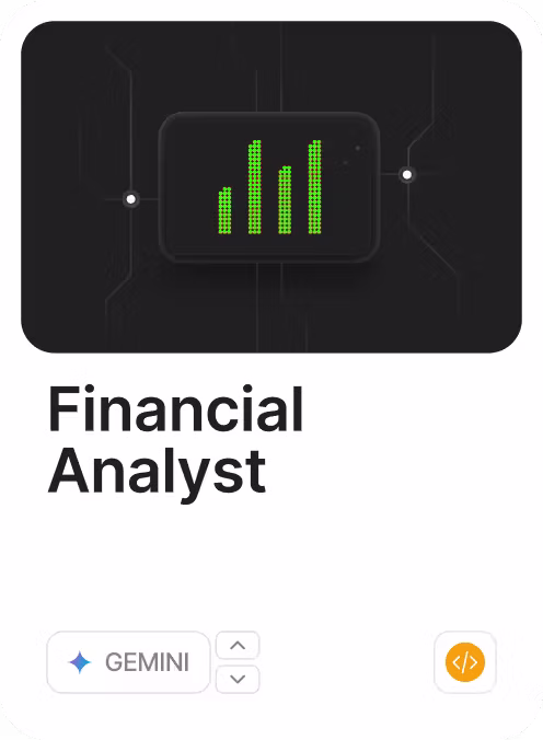 Financial Analyst agent with bar chart icon.